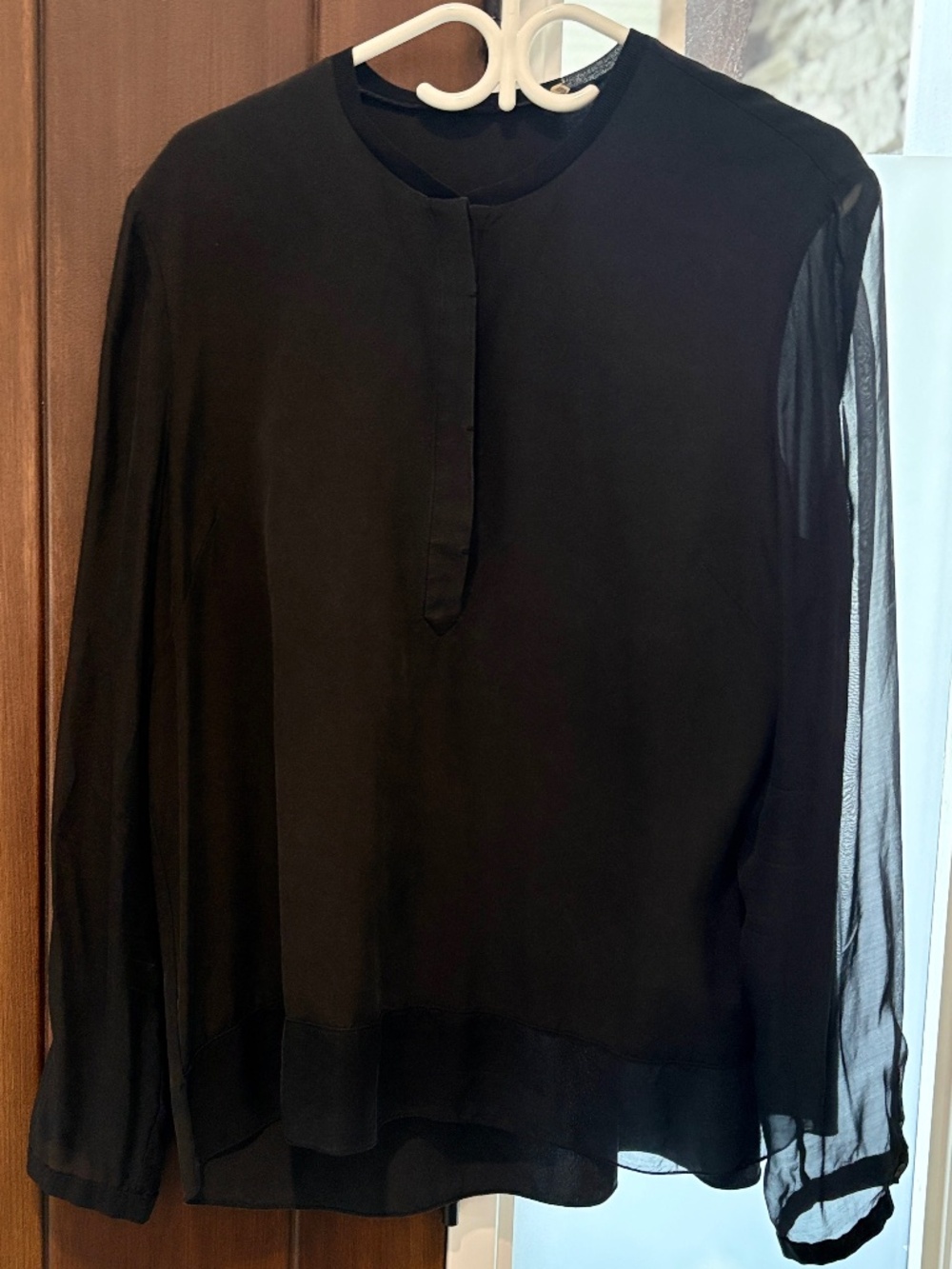 Elie Tahari Black 100% Silk Sheer Sleeve Blouse Layered Top Size XL